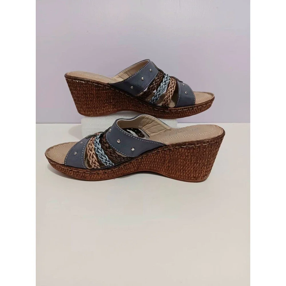 Patriza Pitaya Blue Braided Wedge Sandals Sz 6.5 (37)